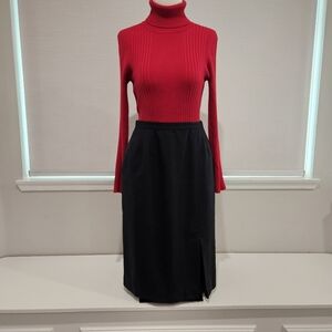 Black Fully-lined Skirt, Knee Length With Pockets, Size 11/12, Front Side Slit